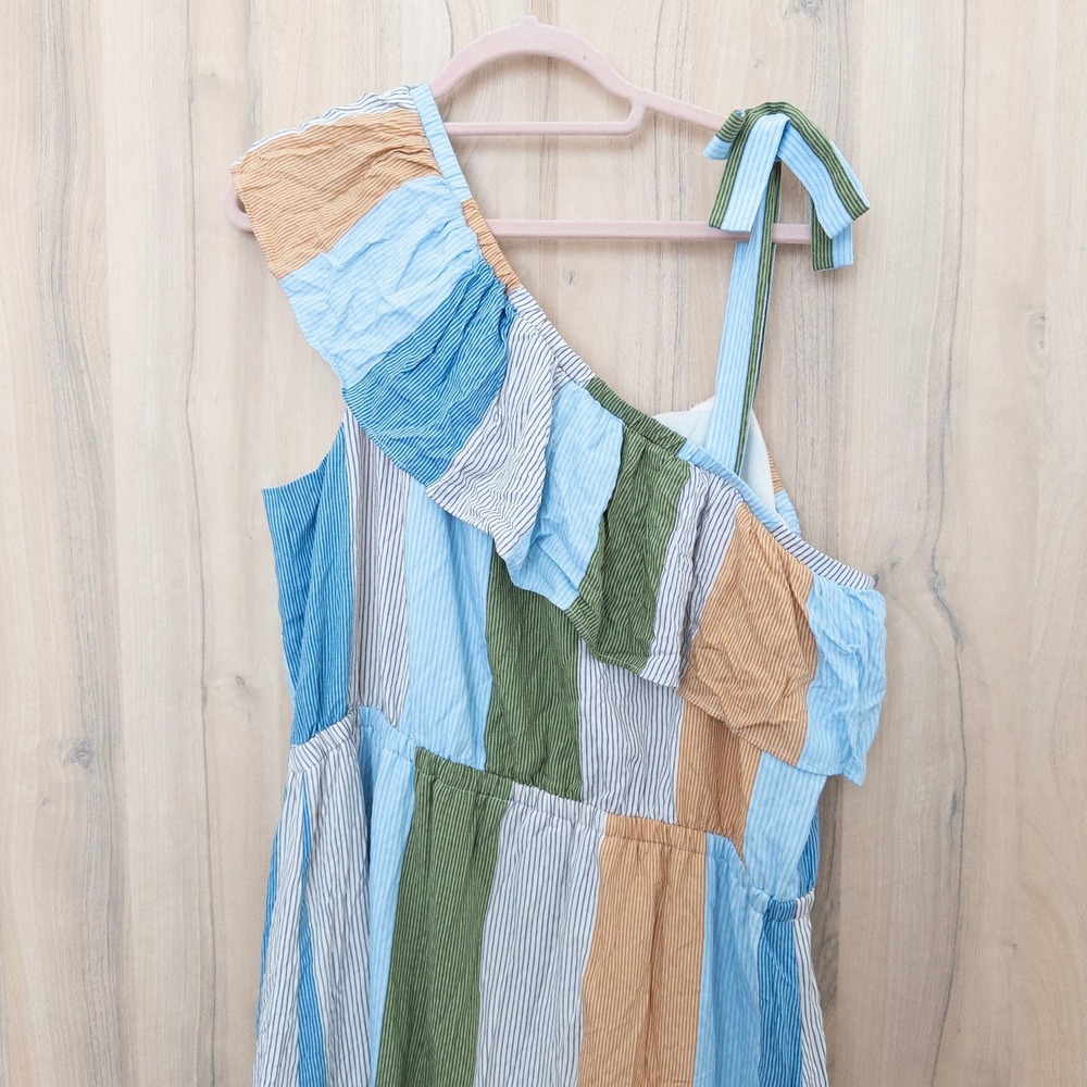 Lauren Conrad Tiered Maxi Dress XXL Stripe One Shoulder Cottage Coastal Boho - Picture 8 of 8